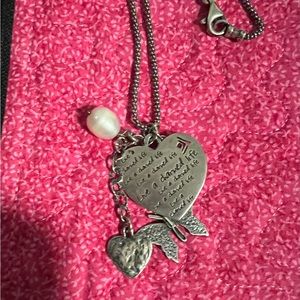 16” necklace Silpada heart, butterfly and Pearl charms